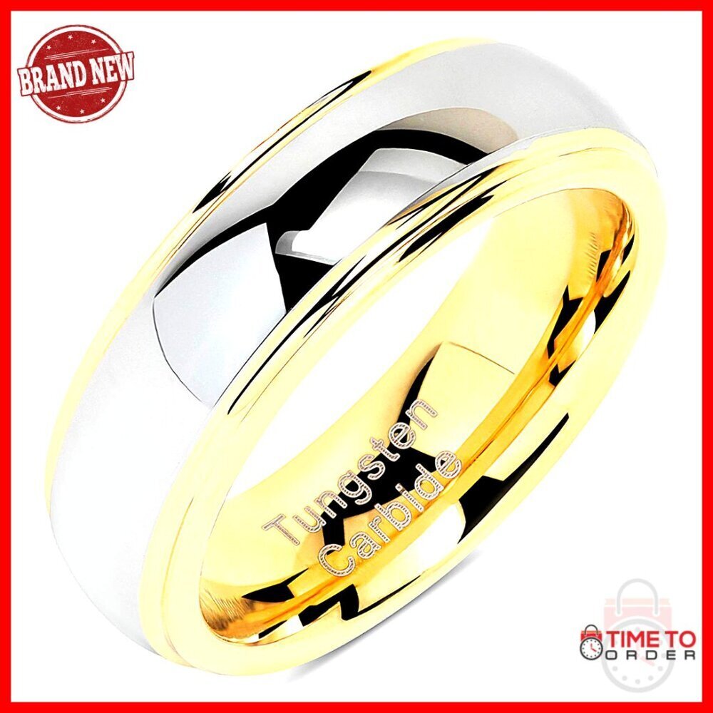 Tungsten Wedding Band Size 5-13 Two Tone Gold Silver Engagement Ring